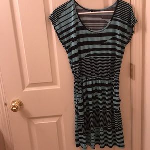 long ish teal & black multi design dress